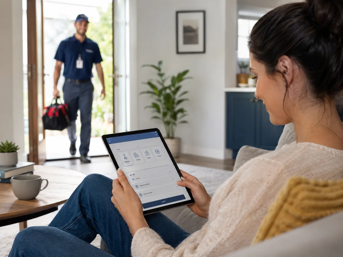 Customer using the Waseel Help booking experience while a verified technician arrives